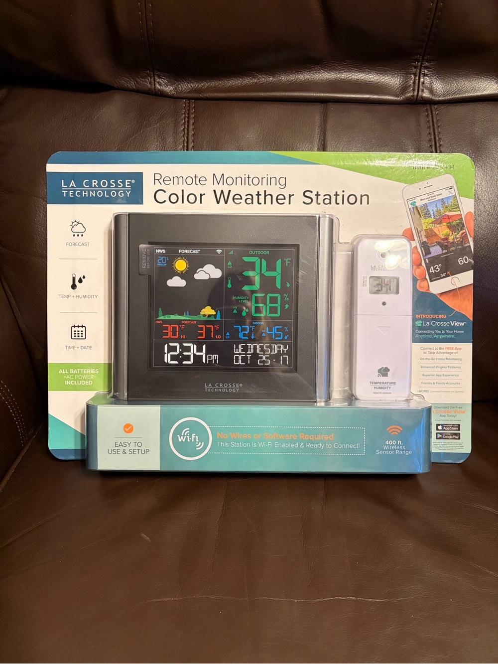 La Crosse Technology Color Weather Station - Black/Turquoise Display brand new